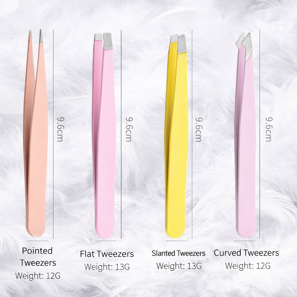 Professional 4-Piece Tweezers Set - Precision Slant & Pointed Tip Eyebrow Tweezer Kit for Facial Hair Removal and Eyebrow Shaping