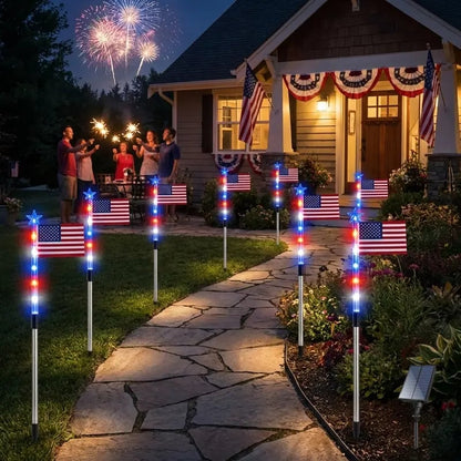 250th Anniversary Solar American Flag Lights – 8PCS Patriotic Pathway Lights