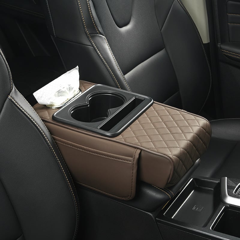 🚗 5-in-1 Premium Leather Console Organizer & Armrest Cushion