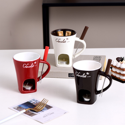 Mini Ceramic Fondue Mug Set – Chocolate & Cheese Melting Pot