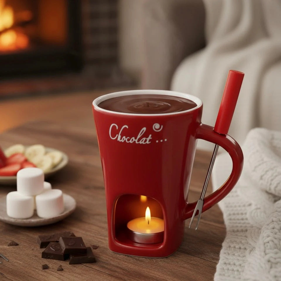 Mini Ceramic Fondue Mug Set – Chocolate & Cheese Melting Pot