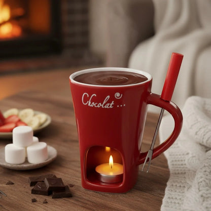 Mini Ceramic Fondue Mug Set – Chocolate & Cheese Melting Pot