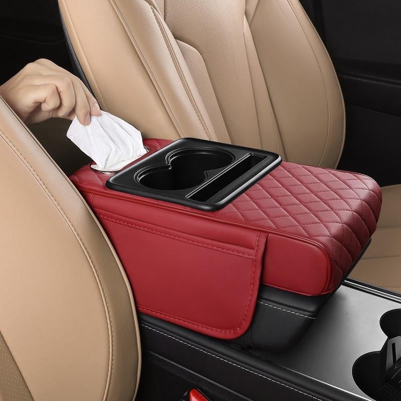 🚗 5-in-1 Premium Leather Console Organizer & Armrest Cushion