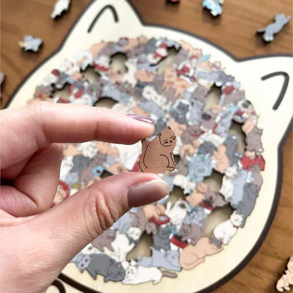 🎁135-Piece Morandi-Colored Cat Shaped Wooden Jigsaw Puzzle