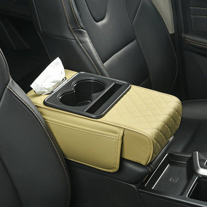 🚗 5-in-1 Premium Leather Console Organizer & Armrest Cushion