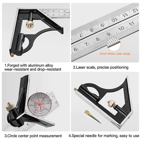 Odeiun™ Professional Combination Square Set – High-Accuracy Measuring Tool for Woodworking & Metalworking