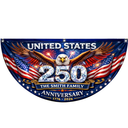 Freedom Family Name 250th Birthday - America Freedom With Eagle - Non-Pleated Fan Flag
