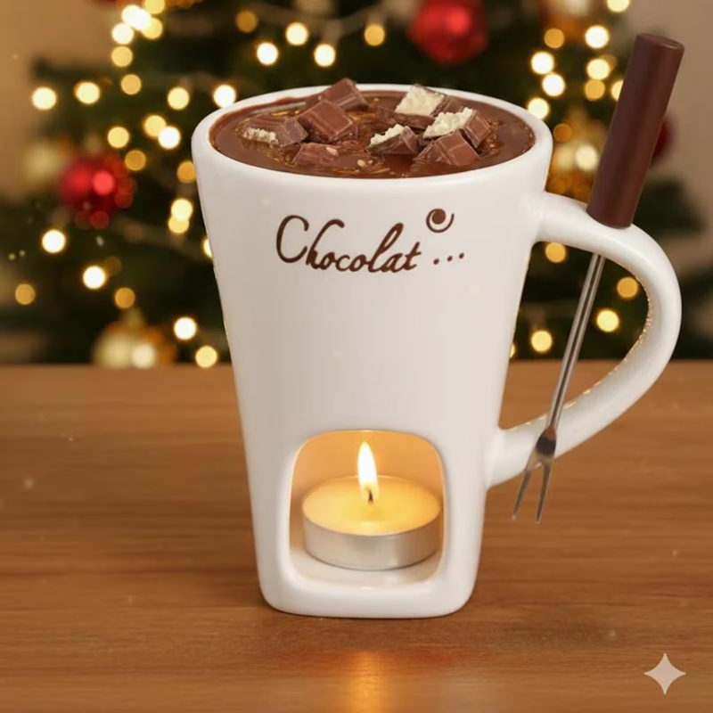 Mini Ceramic Fondue Mug Set – Chocolate & Cheese Melting Pot