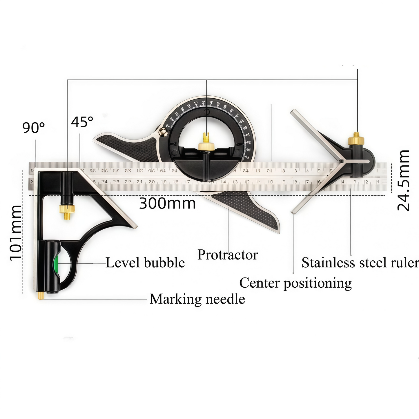 Odeiun™ Professional Combination Square Set – High-Accuracy Measuring Tool for Woodworking & Metalworking