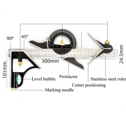 Odeiun™ Professional Combination Square Set – High-Accuracy Measuring Tool for Woodworking & Metalworking