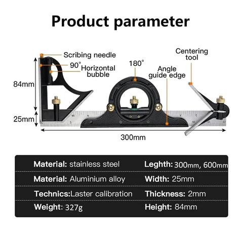 Odeiun™ Professional Combination Square Set – High-Accuracy Measuring Tool for Woodworking & Metalworking