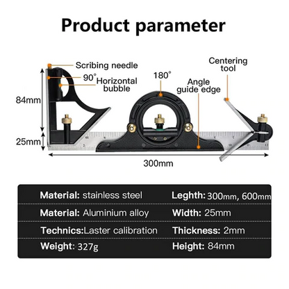 Odeiun™ Professional Combination Square Set – High-Accuracy Measuring Tool for Woodworking & Metalworking