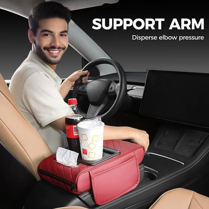 🚗 5-in-1 Premium Leather Console Organizer & Armrest Cushion