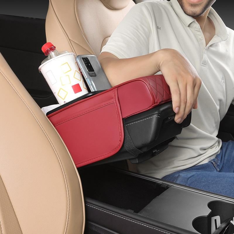 🚗 5-in-1 Premium Leather Console Organizer & Armrest Cushion
