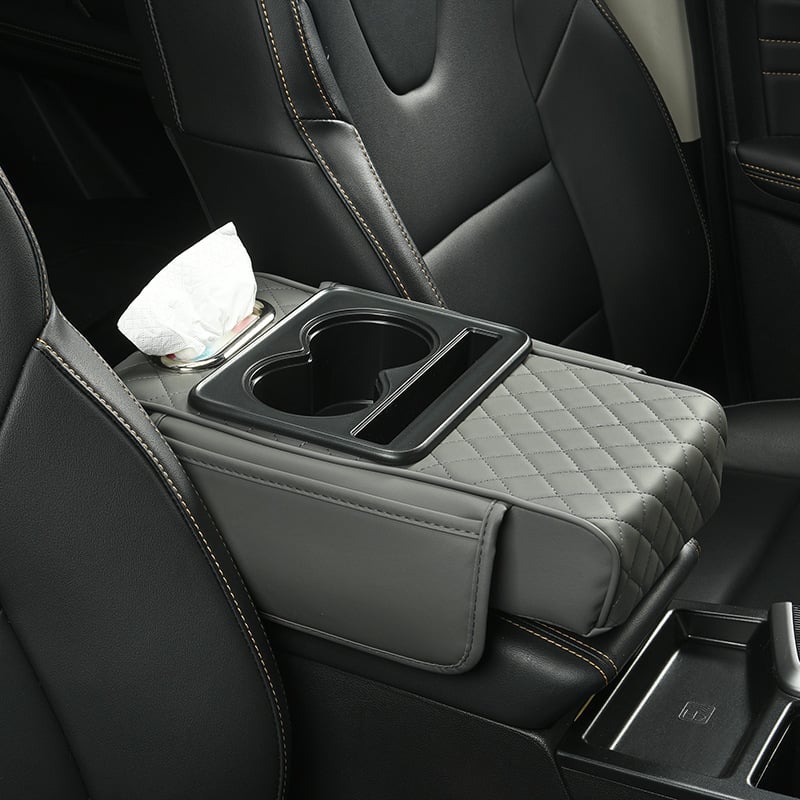 🚗 5-in-1 Premium Leather Console Organizer & Armrest Cushion