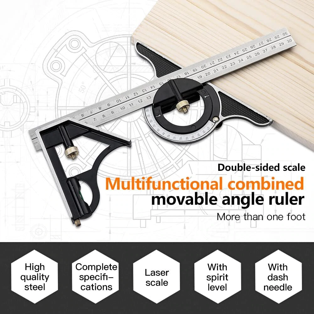 Odeiun™ Professional Combination Square Set – High-Accuracy Measuring Tool for Woodworking & Metalworking