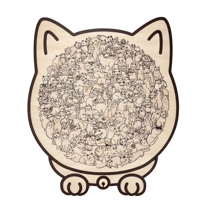🎁135-Piece Morandi-Colored Cat Shaped Wooden Jigsaw Puzzle