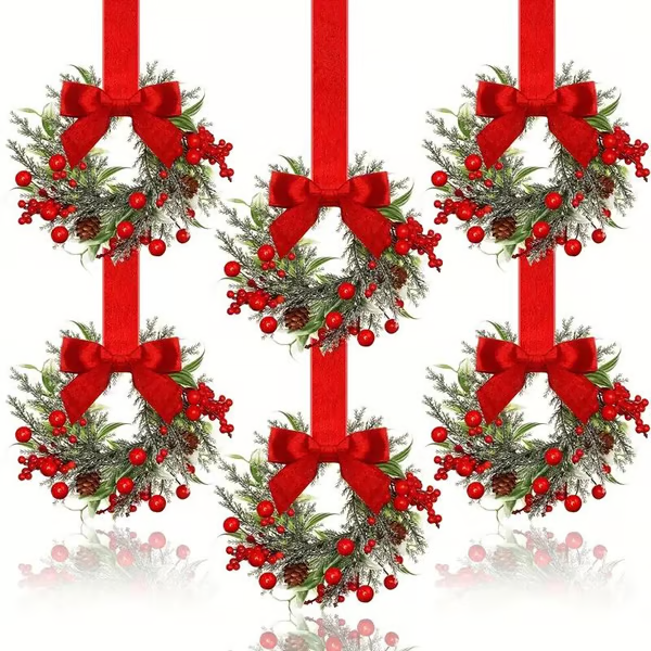 🎄Mini Christmas Wreaths with Berries & Bow – Indoor/Outdoor Festive Decorations