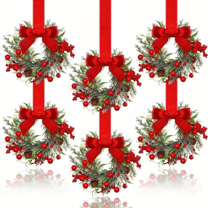 🎄Mini Christmas Wreaths with Berries & Bow – Indoor/Outdoor Festive Decorations