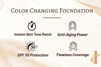 🔥 4 In 1 Color Changing Foundation: Instant Skin Match, SPF 50 Protection & Anti-Aging Power
