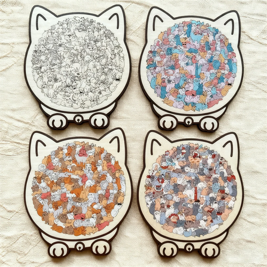 🎁135-Piece Morandi-Colored Cat Shaped Wooden Jigsaw Puzzle