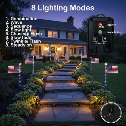 250th Anniversary Solar American Flag Lights – 8PCS Patriotic Pathway Lights