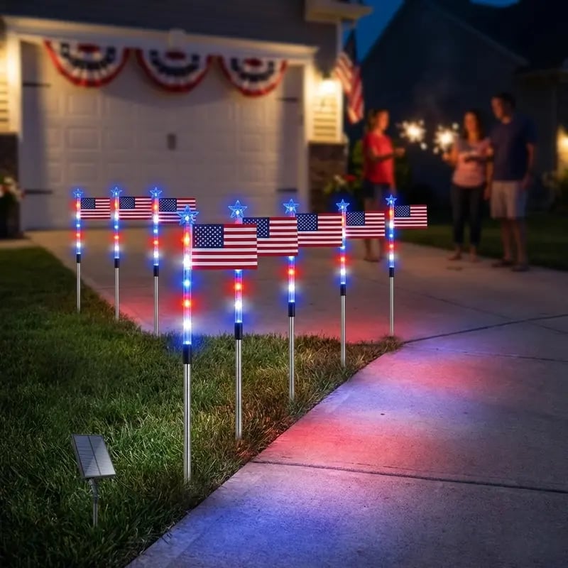 250th Anniversary Solar American Flag Lights – 8PCS Patriotic Pathway Lights