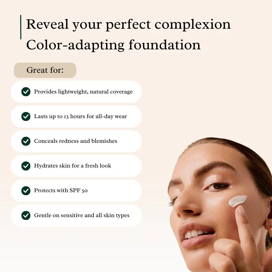 🔥 4 In 1 Color Changing Foundation: Instant Skin Match, SPF 50 Protection & Anti-Aging Power