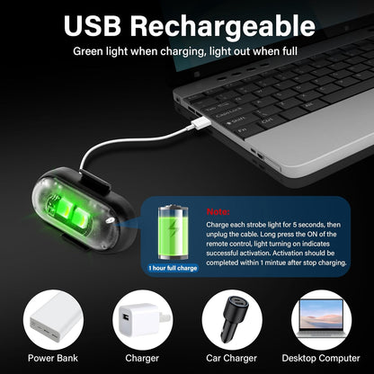 Odeiun™ Remote Control LED Strobe Lights - 8 Colors, IP65 Waterproof, USB Rechargeable