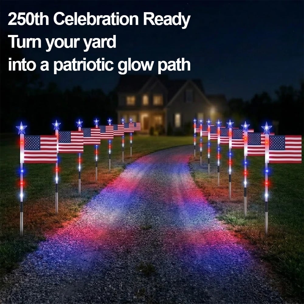 250th Anniversary Solar American Flag Lights – 8PCS Patriotic Pathway Lights