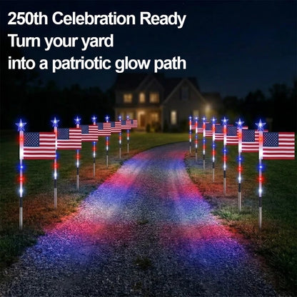 250th Anniversary Solar American Flag Lights – 8PCS Patriotic Pathway Lights