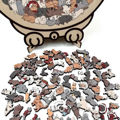 🎁135-Piece Morandi-Colored Cat Shaped Wooden Jigsaw Puzzle
