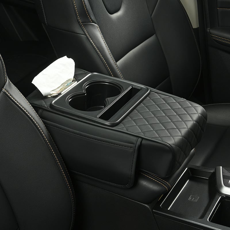 🚗 5-in-1 Premium Leather Console Organizer & Armrest Cushion