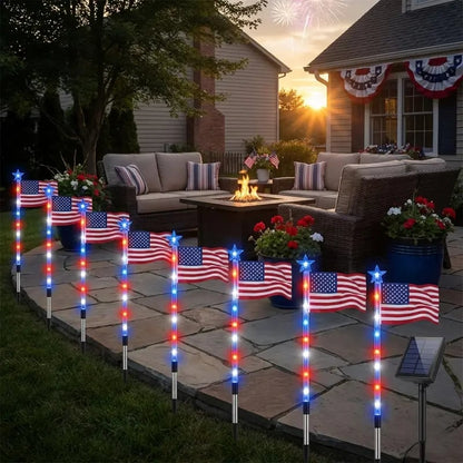 250th Anniversary Solar American Flag Lights – 8PCS Patriotic Pathway Lights