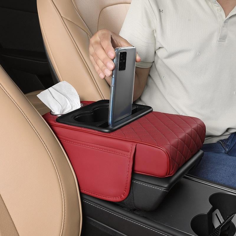🚗 5-in-1 Premium Leather Console Organizer & Armrest Cushion