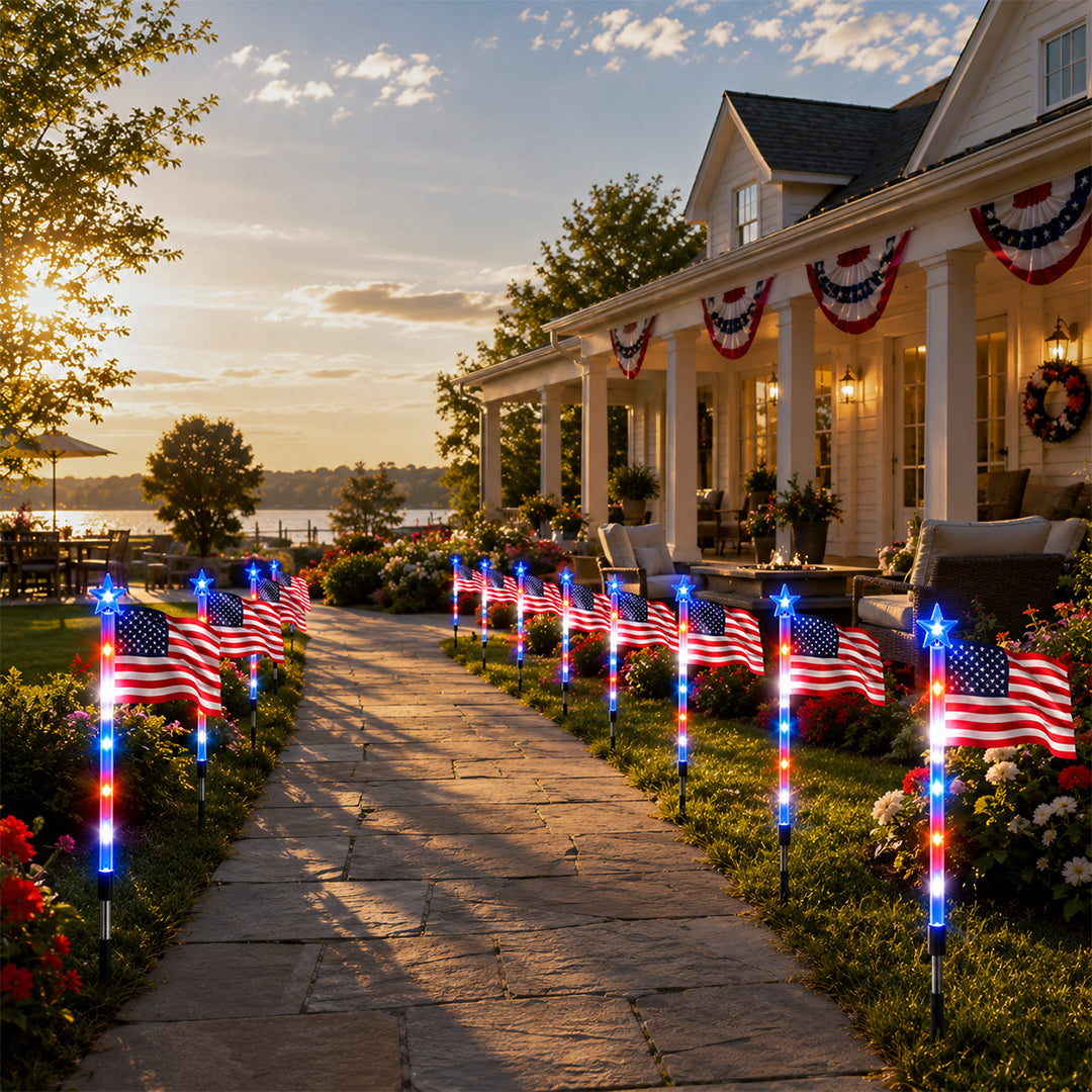 250th Anniversary Solar American Flag Lights – 8PCS Patriotic Pathway Lights