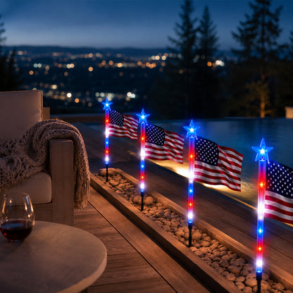 250th Anniversary Solar American Flag Lights – 8PCS Patriotic Pathway Lights