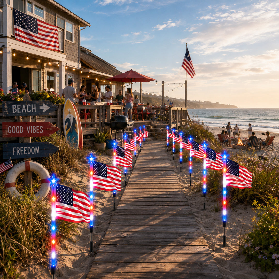 250th Anniversary Solar American Flag Lights – 8PCS Patriotic Pathway Lights