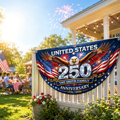 Freedom Family Name 250th Birthday - America Freedom With Eagle - Non-Pleated Fan Flag