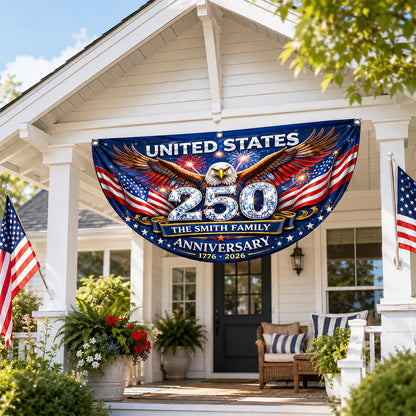 Freedom Family Name 250th Birthday - America Freedom With Eagle - Non-Pleated Fan Flag