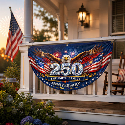 Freedom Family Name 250th Birthday - America Freedom With Eagle - Non-Pleated Fan Flag