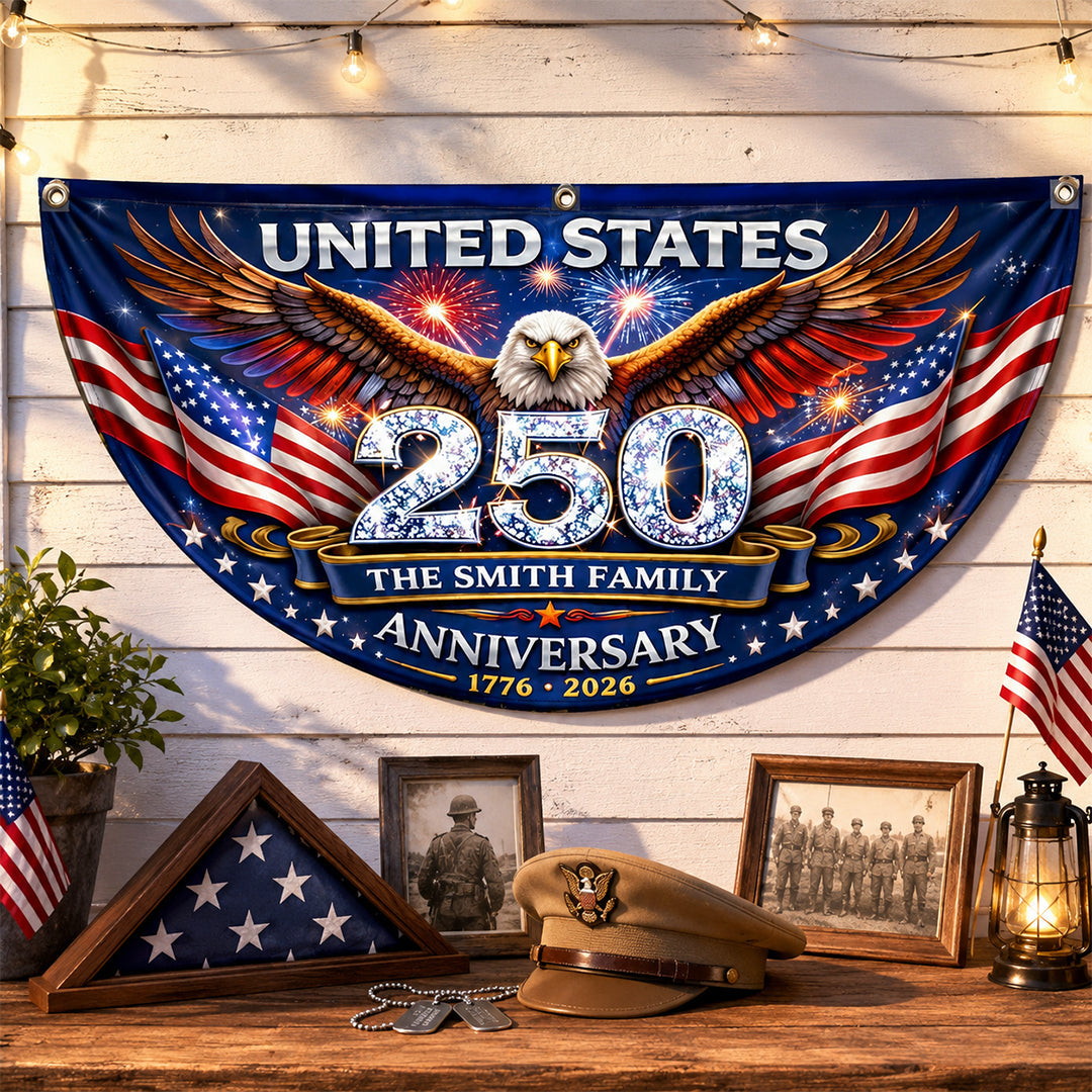 Freedom Family Name 250th Birthday - America Freedom With Eagle - Non-Pleated Fan Flag