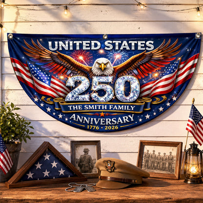 Freedom Family Name 250th Birthday - America Freedom With Eagle - Non-Pleated Fan Flag