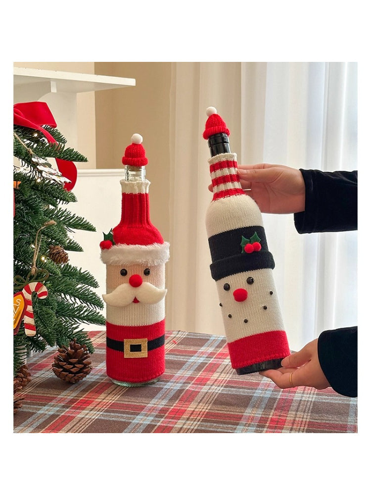 Christmas Wine Bottle Cover – Santa & Reindeer Holiday Wine Decoration Set