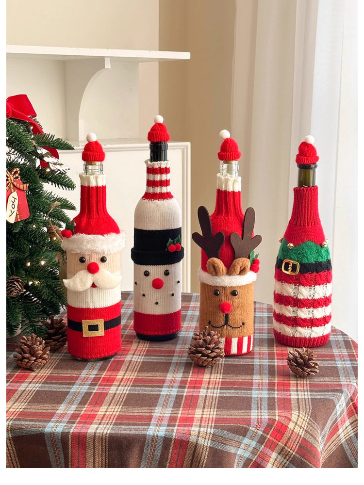 Christmas Wine Bottle Cover – Santa & Reindeer Holiday Wine Decoration Set