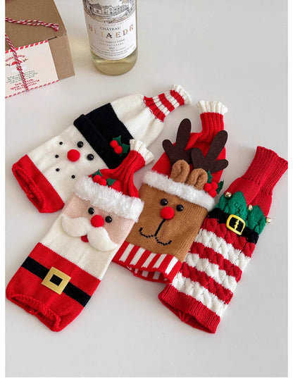 Christmas Wine Bottle Cover – Santa & Reindeer Holiday Wine Decoration Set