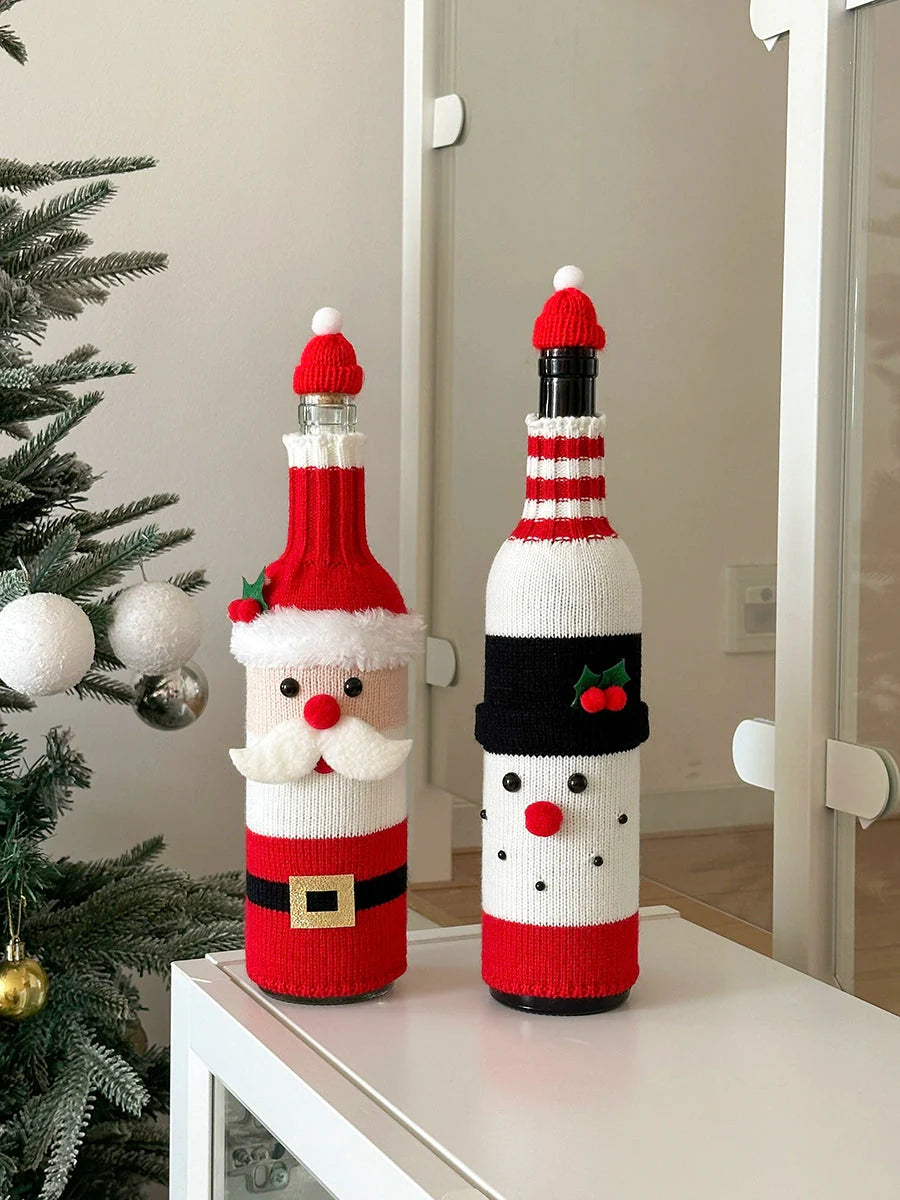Christmas Wine Bottle Cover – Santa & Reindeer Holiday Wine Decoration Set