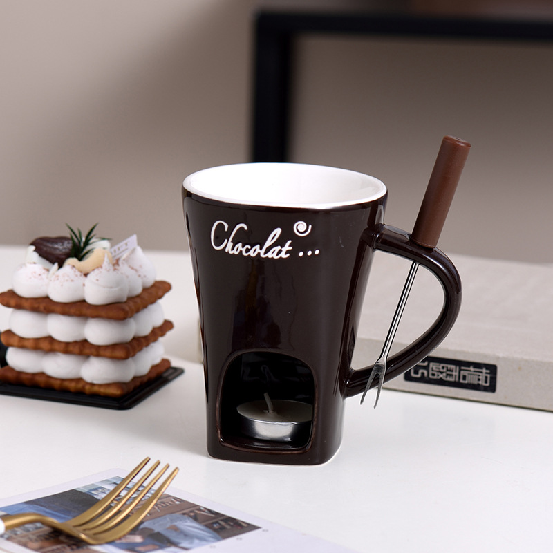 Mini Ceramic Fondue Mug Set – Chocolate & Cheese Melting Pot