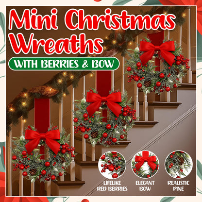🎄Mini Christmas Wreaths with Berries & Bow – Indoor/Outdoor Festive Decorations