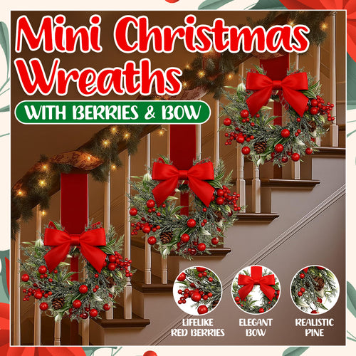 🎄Mini Christmas Wreaths with Berries & Bow – Indoor/Outdoor Festive Decorations